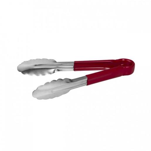 STAINLESS STEEL TONGS WITH RED RUBBER HANDLE 230MM